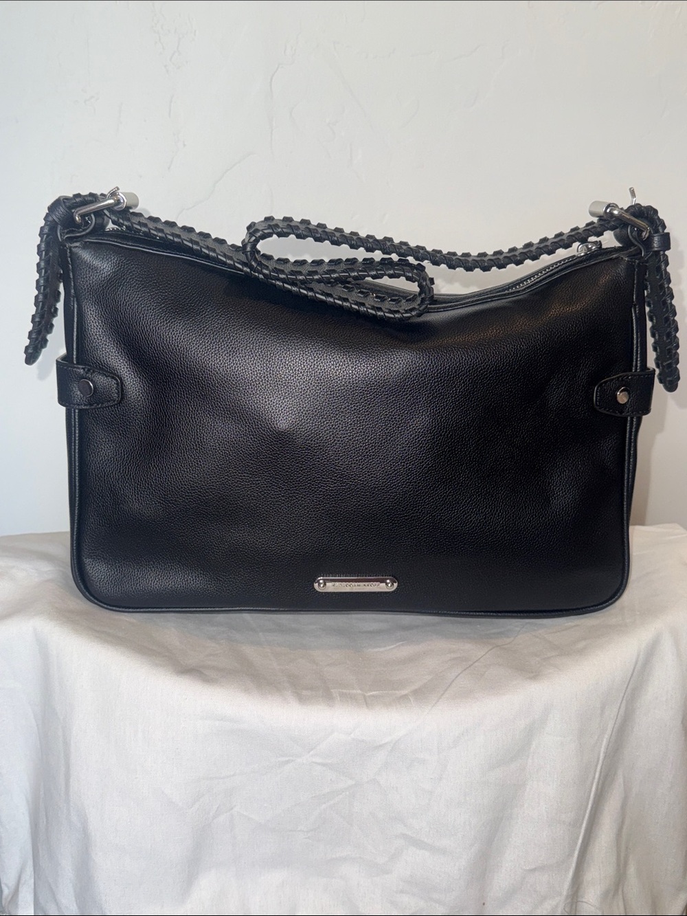 Rebecca Minkoff Black Braided-Handle Leather Shoulder Bag Whipstitch